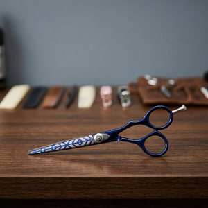 Ciseaux de coiffure professionnels en acier inoxydable à pointe affûtée pour droitiers, manche long, ciseaux à cheveux bleus - Product Image 2