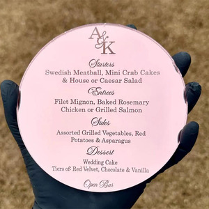 เมนูงานแต่งงานแบบกำหนดเอง เมนูอะคริลิคแบบกระจกเงาสำหรับใส่บนจาน การ์ดเมนูสลักเลเซอร์สำหรับงานแต่งงาน ตกแต่งโต๊ะอาหารค่ำ - Product Image 4