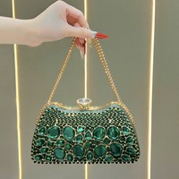 Nouvelle Pochette de Soirée de Luxe pour Femme, Sac à Main Creux Orné de Diamants, Style Célébrité, avec Fermoir Chaîne