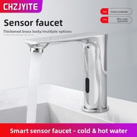 Robinet de lavabo intelligent entièrement automatique à capteur infrarouge, en alliage de cuivre, eau froide/chaude, luxe moderne et minimaliste