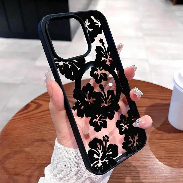 Trendy Flowers Pattern Magnetic Mobile Phone Case for IPhone 16 17 Pro Max Classic Shockproof Mixed Transparent Shell Back Cover