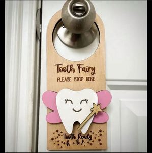 Colgador de puerta de madera para la Hada del Diente, para decoración de habitación infantil, regalo para niños, colgador de tarjetas para el diente de la leche en la manija de la puerta, recuerdo divertido y sorpresa - Product Image 2
