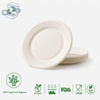 Assiette ronde personnalisée de 8 pouces en bagasse cannelée, biodégradable, en fibre de canne à sucre, jetable, écologique, pour les fêtes