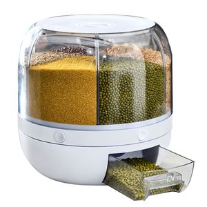 Food Grain Storage Container <b>Large</b> Capacity 6-Grid Rice Dispenser Rotatable Sealed Fridge Organizer Storage <b>Box</b> Rice Bucket - Product Image 6