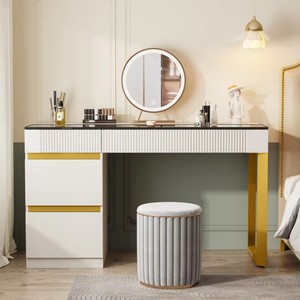 Dwoo <span class=keywords><strong>Coiffeuse</strong></span> de Luxe 120 cm avec Tiroirs de Rangement, <span class=keywords><strong>Sans</strong></span> Miroir ni <span class=keywords><strong>Tabouret</strong></span>, pour Chambre, Hôtel, Maison - Product Image 2