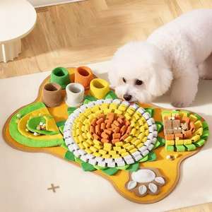 Moderne zonnebloemprint polar fleece snuffelmat, wasbaar, interactief slow feeder speeltje, 70x50cm, duurzaam voor grote honden binnenshuis - Product Image 1