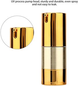 Flacon pompe airless de luxe en plastique pour cosmétiques 30ml, bouchon doré dépoli, estampage à chaud, vente en gros - Product Image 3