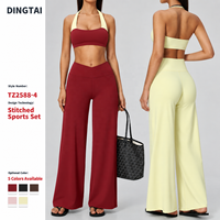 Ensemble de tennis Dingtai Halter Faux deux pièces pour femme, avec soutien-gorge court rembourré et pantalon taille haute à jambes larges