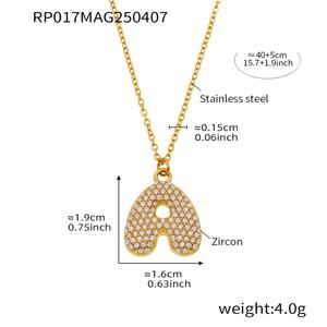 Collar con colgante de letras exageradas de circonita de 26 letras, chapado en oro PVD de 18K, de acero inoxidable 316L, con dijes de letras burbuja de lujo - Product Image 5
