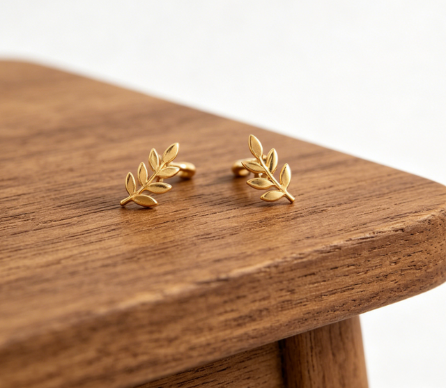 Stainless Steel Olive Leaf Stud Earring 18K Gold Plated Hypoallergenic Minimalist Leaf Earring for Women Daily Wear Jewelry Gift