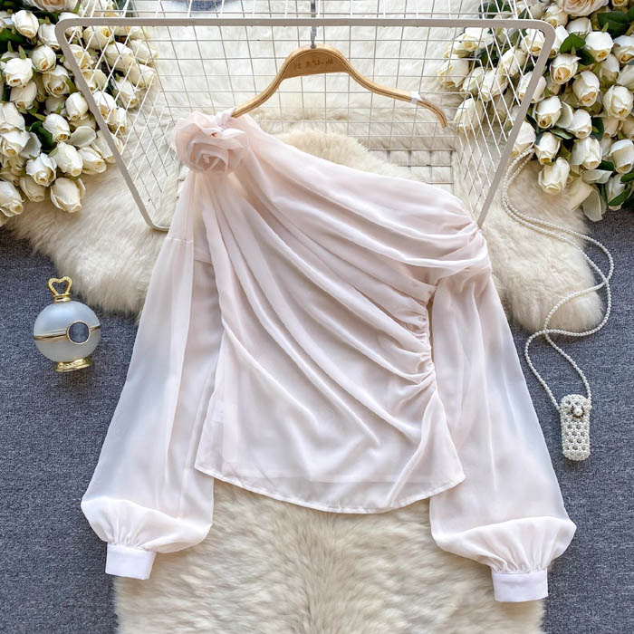 LY761 - Spring/summer 2024 Chiffon Blouse with 3D Florals