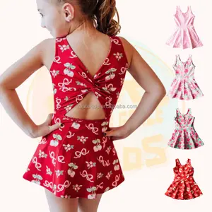 Groothandel Meisjes Bloemenprint Kinderen Atletische Kleding Tiener Fitness Yoga Training Dance 2in1 Jurk Voor Kinderen