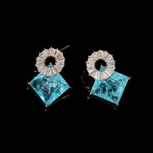 HIBRIDE lindo romántico redondo cuadrado forma azul Cubic Zirconia cristal mujeres compromiso collar pendiente boda joyería conjunto N-906 - Product Image 5