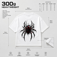 T-shirt blanc RAMAX personnalisé avec motif araignée, coton épais 300g, coupe oversize, style streetwear, vente en gros, fournisseur OEM