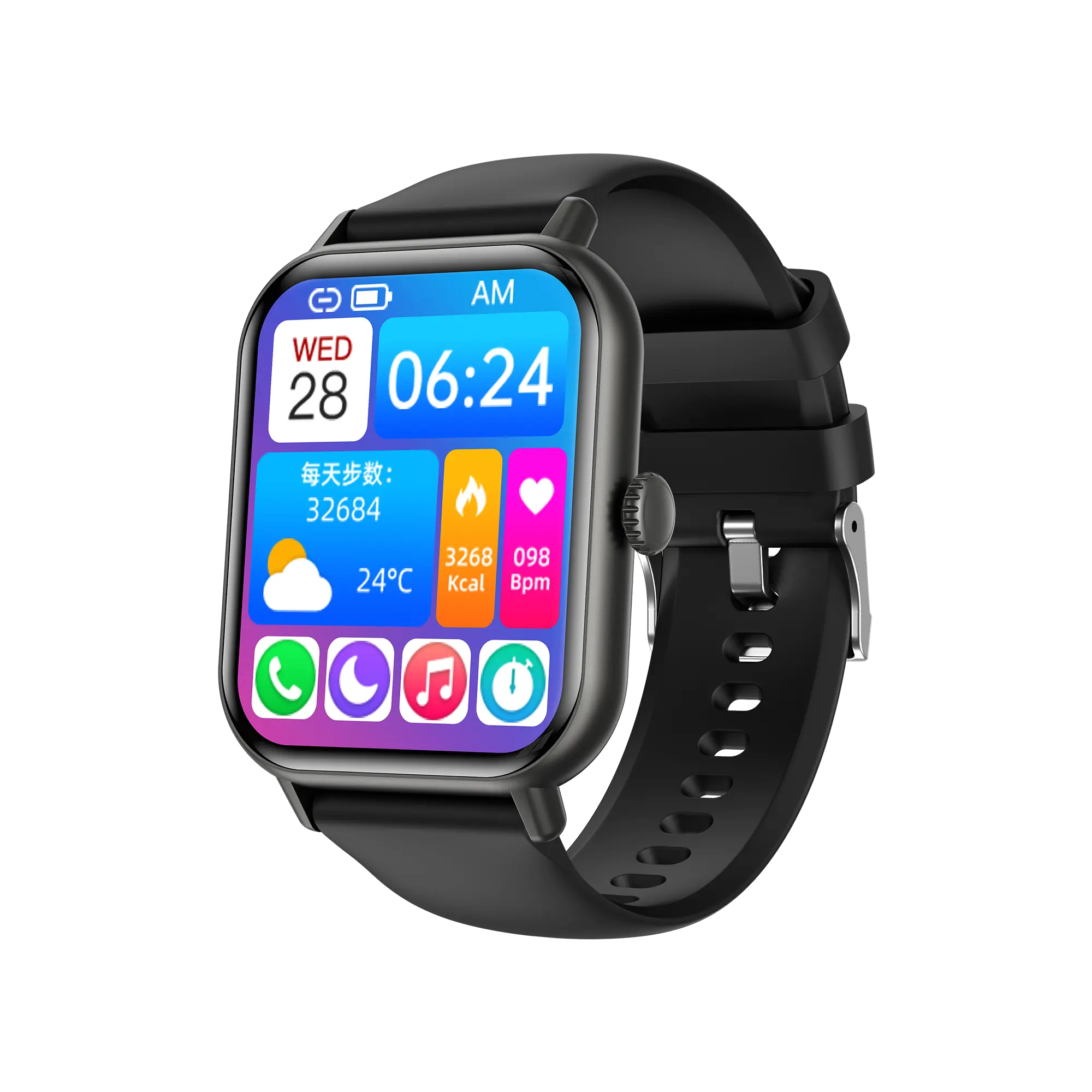 Zw62 Square Screen Tft Display Silicone Band Wearable Device Multi-Sport Mode Ip67 Waterproof Rating Fashion Smart Watch