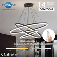 Lustre LED circulaire pour villa, suspension LED 70W, corps de lampe en acrylique noir pour escalier, plafonnier à économie d'énergie