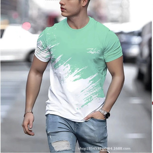 Men's Black <b>White</b> Abstract Print Short Sleeve T-Shirt Regular Fit O-Neck Casual Knitted 100% Cotton Quick Dry Breathable Top - Product Image 5