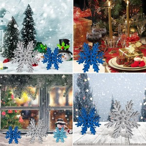 Adornos de Copos de Nieve de Madera de 14x14 cm, Decoraciones Navideñas de Escritorio Autoportantes, Diseño Moderno Blanco - Product Image 5