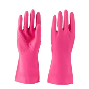 Flocklined long rubber latex kitchen glove