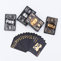 Cartes à jouer personnalisées avec motif dollar américain, imperméables, en plastique noir, avec feuille d'or, pour jeux de casino
