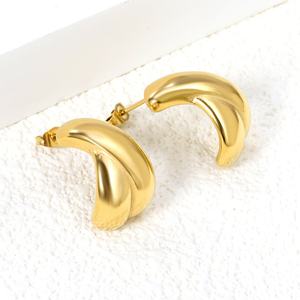 Boucles d'oreilles clous épaisses vintage en forme de croix, bijoux en acier inoxydable, vente en gros, plaqué or 18 carats, boucles d'oreilles créoles classiques, mode minimaliste - Product Image 3