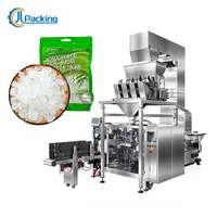 Machine d'emballage horizontale pour sucre candi en sachet préformé, avec peseuse linéaire à 4 têtes, élévateur en Z et équipement d'emballage pour bonbons granulés