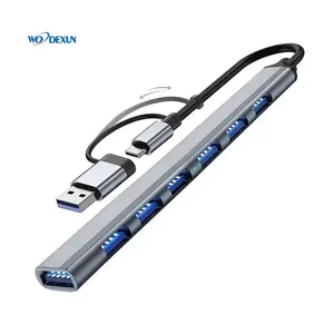 High-Speed 7-Port USB 3.0 Hub Splitter Aluminum Alloy Charging and Data Sync Adapter for PC Laptop Macbook