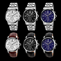 Jam Tangan Pria SKMEI 9070 Quartz Tali Baja Anti Karat Dial Dekoratif Tiga Mata Tahan Air 30M Jam Tangan Bisnis Pasokan ODM