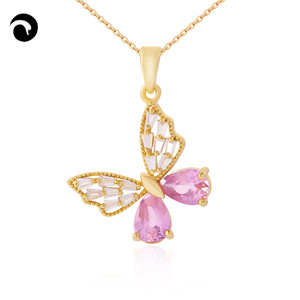 Collana con Ciondolo a Farfalla in Ottone di Alta Qualità per Donne, Catena Trendy con Zirconi <span class=keywords><strong>Rosa</strong></span> Dorati per Fidanzamenti, Matrimoni e Feste - Product Image 2
