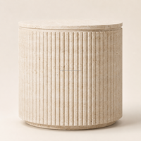 Table d'appoint ronde cannelée en travertin style Wabi Sabi, table basse sur piétement en pierre naturelle, taille personnalisée, mobilier de luxe en pierre OEM