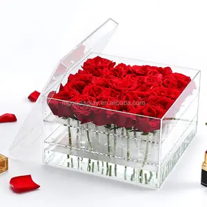 स्पष्ट घन एक्रिलिक गुलाब संरक्षित प्रदर्शन बॉक्स कस्टम एक्रिलिक प्रदर्शन बॉक्स के लिए गुलाब