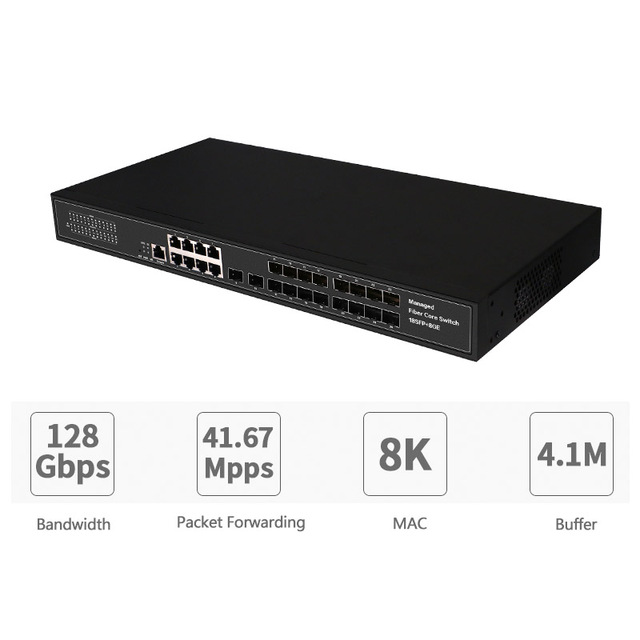 10/100/1000Mbps 18 SFP 8 RJ45 Ports L2 Fiber Managed Switches Layer 2 Management Switch Support Qos VLAN EAPS