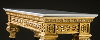 Table classique en bois massif avec placage de couleur en Grain de bois naturel et Console en métal doré