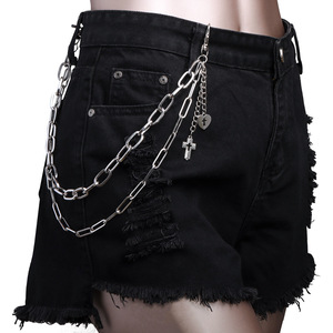 European And American Fashion Hip Hop Double <b>Cross</b> Pendant Metal Pants <b>Chain</b> Unisex Street Style Accessory Daily Wear Zinc Alloy - Product Image 1