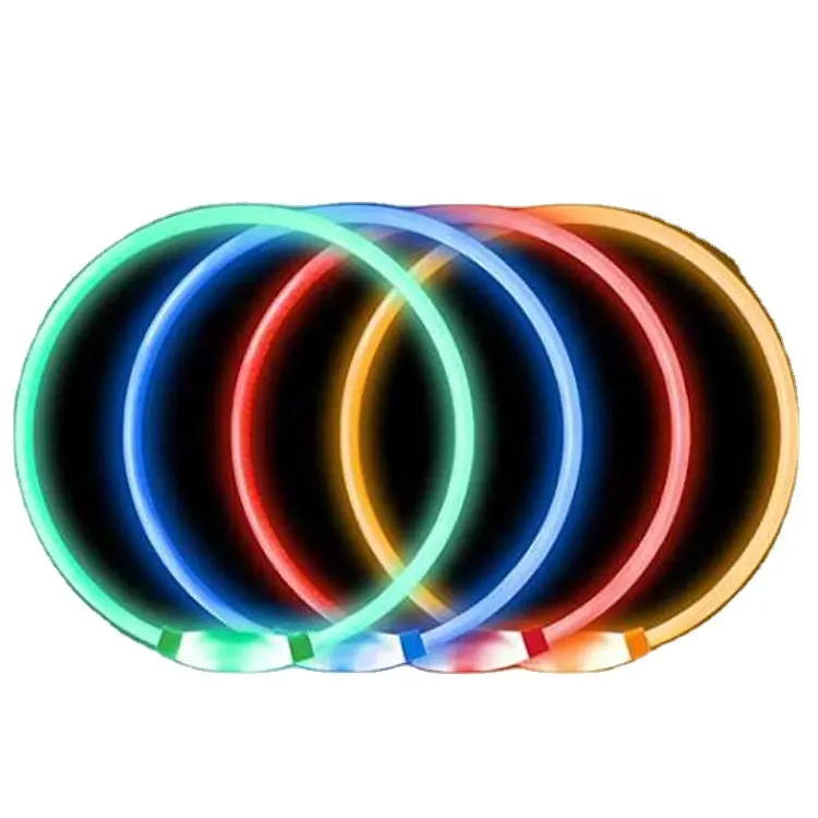 LED 개 라이트 칼라 USB 충전 실리콘 원형 튜브 칼라 전신 야광 투명 야광 개 칼라