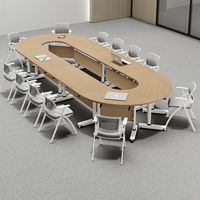 Conjunto de Mesa de Conferencia Modular de Acero Inoxidable, Plegable, Móvil, con Separador, Forma Oblonga, Diseño Moderno, Fácil de Transportar