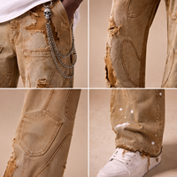 Jeans DiZNEW Premium Heavyweight Distressed pour Hommes, avec Détail de Poche Double Couche, Coupe Baggy Déchirée, Logo Personnalisé, Fabrication en Usine
