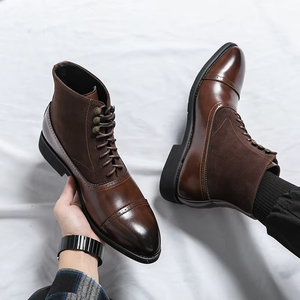 Chaussures en cuir à lacets pour hommes, chaussures montantes de qualité, respirantes, en cuir véritable, bottines à la mode, tendance, chaussures habillées formelles pour hommes - Product Image 5