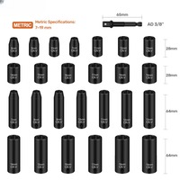 Jeu de douilles à chocs hexagonales professionnelles 27 pièces 3/8'' en acier CR-V, qualité industrielle OEM, avec boîte à outils mécanique, longueurs profondes/plates