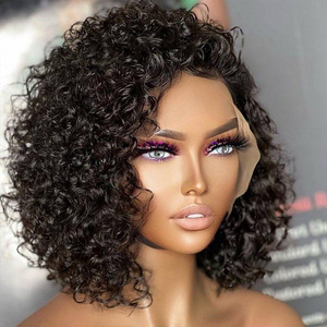 Perruque frontale en dentelle complète de 40 pouces avec dentelle HD transparente, <span class=keywords><strong>cheveux</strong></span> 100% vierges Remy brésiliens afro crépus bouclés, couleur naturelle, avec <span class=keywords><strong>frange</strong></span> - Product Image 2