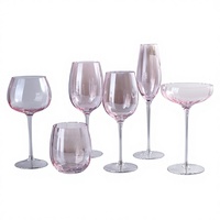 Verre à vin rouge à pied rose de style vintage de luxe léger, électroplaqué, exclusif mariage, pour coffret cadeau en verre