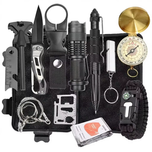 Kit de survie 12-en-1 en gros, équipement d'urgence, outils EDC, randonnée, camping, aventure en plein air, randonnée pédestre, étanche IPX4, acier inoxydable - Product Image 6