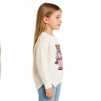 Pull à col rond gris pour enfants avec logo personnalisé, motif ours, manches longues, broderie, polyester, mignon, décontracté, printemps-été, vente en gros