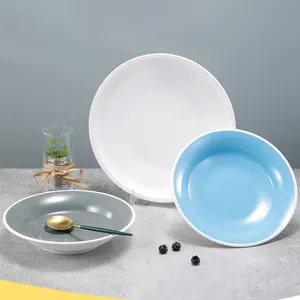 レストランビュッフェ鍋パスタディーププレートストックプラスチックプレート用のモダンな青い丸いメラミンプレート皿