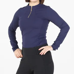 BL002 75% naylon 25% Spandex profesyonel at giyim bayanlar slim Fit sürme gömlek sıska yumuşak taban katmanı biniciler için