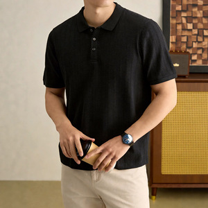 <span class=keywords><strong>Polo</strong></span> da Uomo di Alta Qualità, Traspirante e Assorbente, in Maglia <span class=keywords><strong>Jacquard</strong></span> a Maniche Corte, Tinta Unita, per Uso Casual - Product Image 3