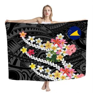 Pareo spiaggia polinesiana avvolgente tribale Tokelau isole blu Tiare stampa floreale costumi da bagno personalizzati Beachwear Sarong da donna spiaggia copri-up - Product Image 3