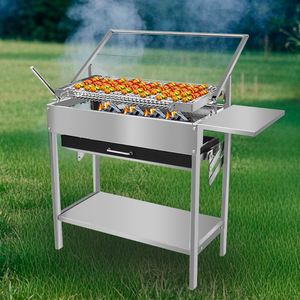 Cắm trại nướng di động ngoài trời BBQ nướng phổ có thể điều chỉnh gấp Giỏ thép không gỉ Net xoay than lật BBQ Gril - Product Image 1