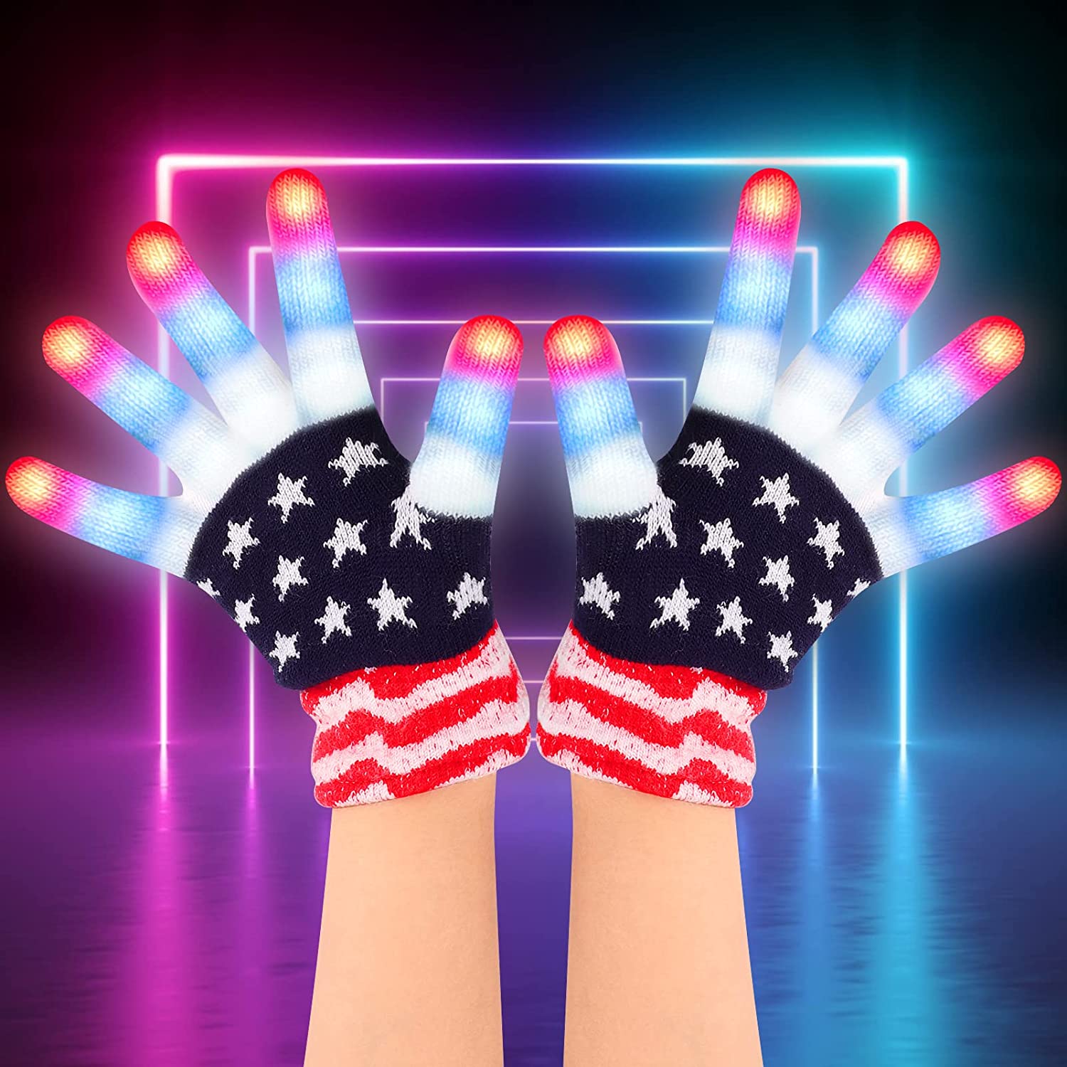 Светодиодные перчатки с американским флагом для детей, крутые детские игрушки, перчатки со светодиодной подсветкой, сенсорные игрушки, чулки, шприцы для рождественских подарков