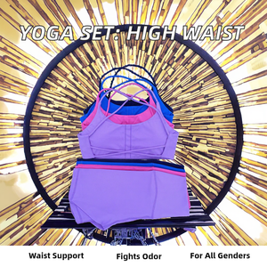 Solid Color Elastic Waist Anti-Bacterial Fitness Suit High Waist Short Legging Cross Back Sports Bra Women 2 Piece Athletic <b>Gym</b> - Product Image 2